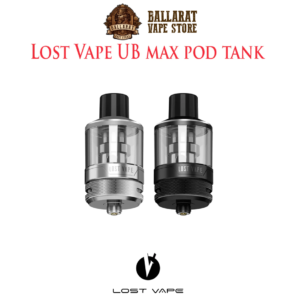 Lost Vape UB Max Pod Tank Atomizer 5ml compatible with the UB Max coil series, featuring a 5ml vape juice capacity, and bottom filling system for DL vaping.